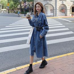 Women's Trench Coats Women's Retro Denim Windbreaker Mid-Length Jacket 2022 Spring Autumn Korean Dress Fashion Single Breasted Jeans