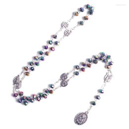 colorful rosary beads UK - Chains Fashion SEVEN SORROWS Religious Colorful Faceted Elliptical Crystal Beads Chain Rosary Necklace
