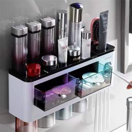 Toothbrush Holders Multifunctional Holder Wall-Mounted Magnetic Cup Automatic Toothpaste Dispenser Storage Rack Household Accessory Kit 220929