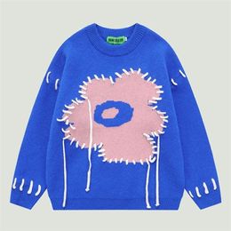 Men's Sweaters Hip Hop Knitted Jumper Mens Harajuku Flower Graphic Drawstring Autumn Streetwear Fashion Casual Pullovers Unisex 220930