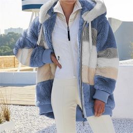 Kadın Hoodies Sweatshirts Polar Sonbahar ve Kış Sıcak Peluş Peluş Fermuar Cep Kapüşonlu Gevşek Ceket Kadınlar Eklenmiş 220930