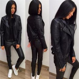 Women's Leather Faux Ladies Jackets Black Slim Moto Bikers Jacket Women Long Sleeved Zipper Spring Autumn Outerwear Coats 220929