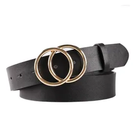 Belts Women Double Ring Buckle Leather Belt Female Straps Waistband For Jeans Accessories Big Circle Luxury Fashion