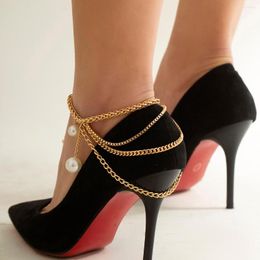 Anklets 1PC Multilayer Tassel Chain High Heel Women Ankle Bracelet Barefoot Sandals Pearl Pendant Foot Party Jewellery