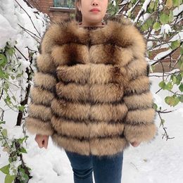 Faux Fur Women Winter Warm Real Coat Raccoon Fashion Long 70cm Natural Ladies High Qualit Y2209