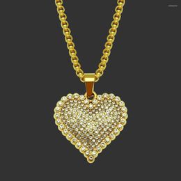 Pendant Necklaces Punk Hip-Hop Full White Rhinestone Crystal Heart Gold Color Chain Necklace Friends Jewelry