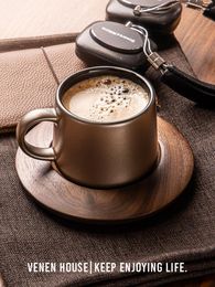 Mugs Charcoal Gold Ceramic Coffee Mug And Saucer Set High-end Luxury Frosted Breakfast Milk Oatmeal Cup Household Latte