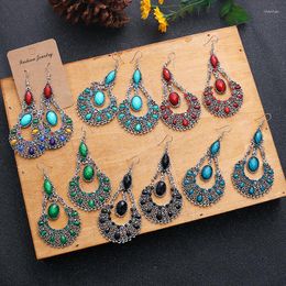 Dangle Earrings Retro Silver Color Metal Hollow Waterdrop For Women Thailand Boho Ethnic Rhinestone Statement Jewelry