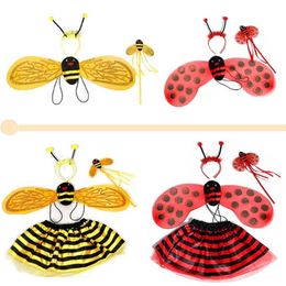 Party Supplies Kids Fairy Ladybug Bee Wing Costume Set Fancy Dress Cosplay Wings Tutu Skirt Wand Headband Girl Boy Event Christmas Stage Performance SN4921