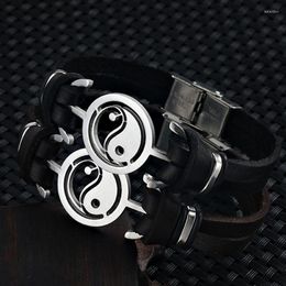 Charm Bracelets HI MAN Fashion Vintage Tai Chi Yin Yang Leather Bracelet For Men WomanCharm Jewelry Bangle Friend Wristband Gift