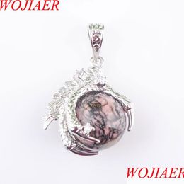 Pendant Necklaces Natural Dragon Claw Pendant Round Rhodochrosite Stones Pendum Necklace For Men Women Jewelry Reiki Amet Gift N3110 Dhfe5