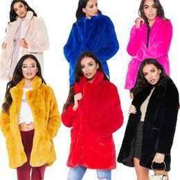 Faux Fur European American new fashion elegant women long loose wool soft rabbit hair faux fur coat 3XL 4XL white pink yellow black red Y2209