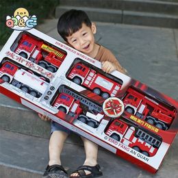 Diecast Model car Fire Truck Toy Set Children's Fall-Resistant Ladder Lift Sprinkler Fireman Engineering Educational s Boy 220930