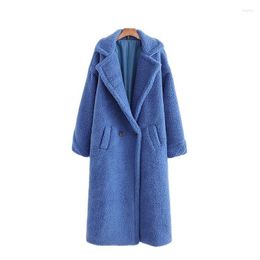 Women's Wool Women's & Blends Women Fashion Blue Faux Fur Teddy Basic Jackets Outerwear Coats Stylish Thick Warm Cashmere Jacket Casual