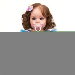 Dolls NPK 55CM FUll body Silicone Reborn Toddler Girl Princess Sue-Sue Hand-detailed Painting Rooted brown Hair waterproof Toy 220930