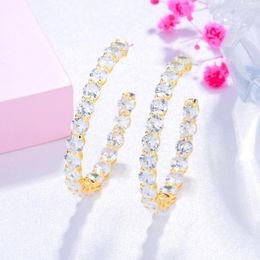 Hoop Earrings QooLady High Quality White Cubic Zirconia Crystal Dubai Gold Colour Big Circle Round For Women Wedding Jewellery E315