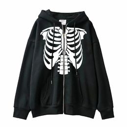 Women's Hoodies Sweatshirts Skeleton Zipper Hoodie Y2K Harajuku Long Sleeve Sweatshirt Skull Anime Men Women Jacket Gothic Loose Streetwear 220930