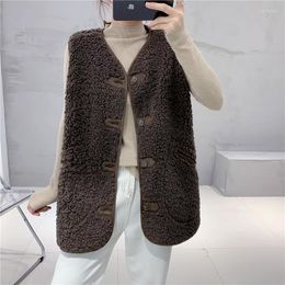 Women's Fur Lamb Hair Women's Vest 2022 Autumn Korean Loose Coat Suede Jacket Sleeveless Single-Breasted Parkas Waistcoat