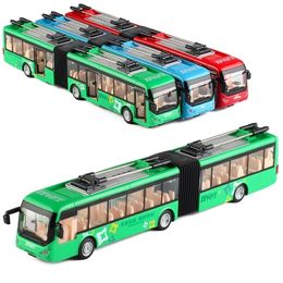 Diecast Model car Double section length bus 1 50 alloy pull back High-quality sound and light music children's toys 220930