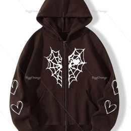Men's Hoodies Sweatshirts Spider Web Print Women Sweatshirt Loose Jacket Fashion Trend Zip Autumn Casual Tops clothes for teens 220930