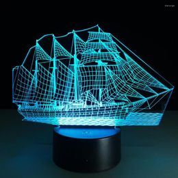 Night Lights 3D Lamp LED Light Sail Boat Optical Illusion Novelty Table Beautiful Sea Shape For Gift