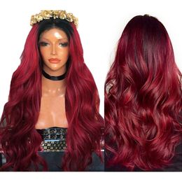 Gradient Colour Wine Red Big Wave Exclusive For Cross-Border European And American Chemical Fibre Former Lace Head Cap Popular Big Curly Wig