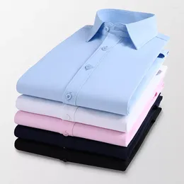 Мужские платья рубашки размер 5xl 6xl 7xl Мужчина с твердым цветом бизнес -рубашка мода повседневная тонкая белая с длинным рукавом мужская одежда бренда