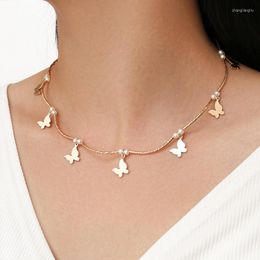 Choker Women Fashion Gold Butterfly Imitation Pearl Necklace For Statement Clavicle Chain Jewellery Gifts