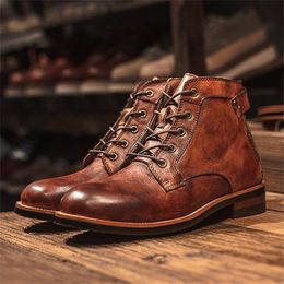 Men British Boots Motorcycle Ankle Shoes Fashion Casual Classic Solid Colour PU Old Lace Up Street Outdoor Daily Ad325