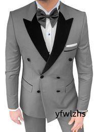 Double-Breasted Tuxedos Peak Lapel Mens Suit Two Pieces Formal Business Mens Jacket Blazer Groom Tuxedo Coat Pants 01278