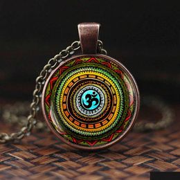 Pendant Necklaces Vintage Buddhism Necklace Chakra Glass Cabochon Pendant Jewellery Om India Yoga Mandala Necklaces Unisex Gi Mjfashion Dhliv