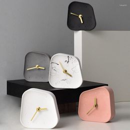 Table Clocks Nordic Home Decoration Accessories Geometry Shaped Cement Clock Desktop Mute Concrete Small Desk