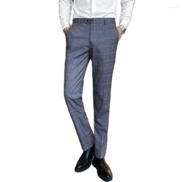 Men's Suits Gray Men Striped Pant Fashion Casual Trousers Blue Red Plaid Pants Male Black S-5XL