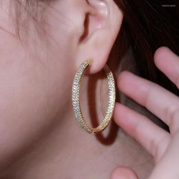 Hoop Earrings QooLady Shiny Dubai Gold Color Big Circle Round Micro Pave Full White Cubic Zirconia Women Wedding Jewelry E282