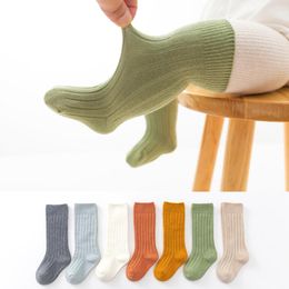 Baumwollsocken für Jungen und Mädchen, lässig, gerippt, kniehoch, lange Röhrensocken, Stiefelsocken, Kinder-Beinwärmer-Socken