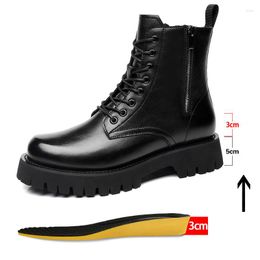 Boots 8CM Height Increasing Men Platform Winter Zipper Fur High Mens Leather Boot Male Elevator Shoes Autumn