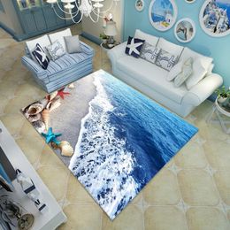 mediterranean style bedroom Canada - Carpets Blue Sea Beach Mediterranean Style 3D Carpet Living Room Coffee Table Sofa Bed Bedroom Floor Mat Custom Washable Shells