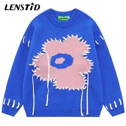 Men's Sweaters LENSTID Autumn Men Knitted Jumper Hip Hop Flower Graphic Drawstring Streetwear Harajuku Fashion Casual Pullovers 220930