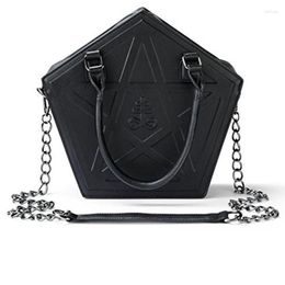 Shoulder Bags Pentagram Punk Darkness Gothic Star Handbag Women Girl Black PU Soft Leather Bag With Chain