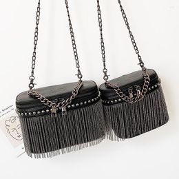 Evening Bags Tassel Woman Bag Designer Soft Leather Black Handbag Chain Shoulder Crossbody For Women Rivet Purse Phone