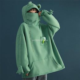 Women's Hoodies Sweatshirts Unisex Frog Zipper Hoodie Fleece Lined Springtime Embroidery oversized Sweatshirt Korean Style Dropship 220930