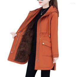 Women's Trench Coats Women's Winter Plus Velvet Warm Windbreaker 2022 Autumn Women Long Coat Casual Size Office Womens Hooded Parkas