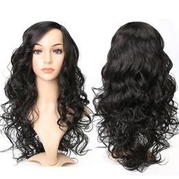 Black Long Natural Wave Wigs Curly Hair Female Factory Wholesale