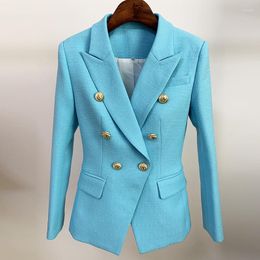 Women's Suits Cotton Linen Blazer Women Jackets Spring Green Blue Black White Double Breasted Button Office Ladies Women's Blazers Suit