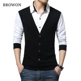 Men's Sweaters BROWON Brand Autumn Mens T Shirts Fashion Fake wo Designer Clothing Cool -shirt Men Long Sleeve Shirt Casual Male 220930