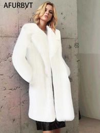Women's Fur Faux Winter Women High Quality Coat Luxury Long Loose Lapel OverCoat Thick Warm Female Plush Coats Black White HKD230808