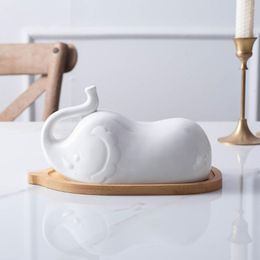 Plates Elephant Shape Butter Dish With Ceramic Lid Simple Wooden Plate Household Tableware For Home El