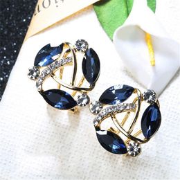 Backs Earrings Vintage Female Red Blue Crystal Stone Jewelry Charm Hollow Geometry Clip For Women Dainty Gold Color Wedding