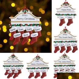 Christmas Decorations Resin Personalized Stocking Socks Christmas Decorations Family Of 2 3 4 5 6 7 8 Tree Ornament Pendants Dr Mjbag Dhmxq