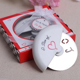 Wholesale "A Slice of Love" Stainless Steel Party Favour Love Pizza Cutter in Miniature Pizza Box wedding Favours and gifts for guest
